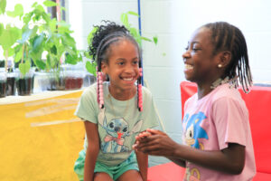 two students laughing